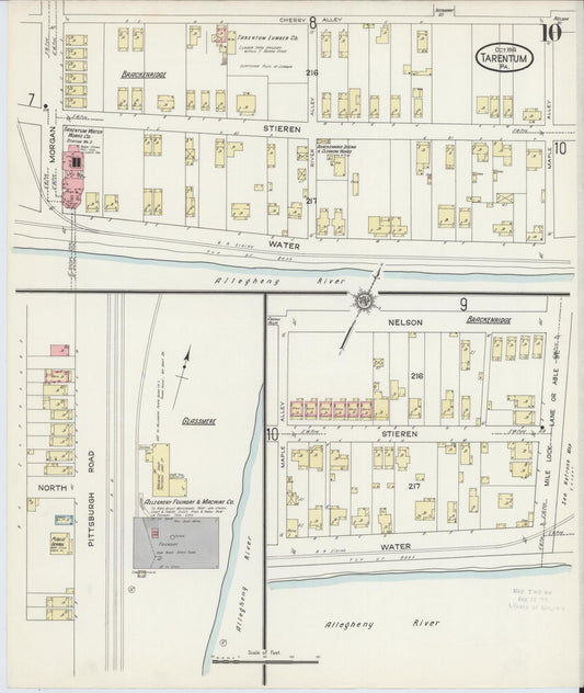 Sanborn Fire Insurance Map from Tarentum, Allegheny County, Pennsylvania (1914), Sheet #0010 - Historic Sanborn Fire Insurance Map Print, vintage old map wall art, antique decor, genealogy gift, Pennsylvania Pennsylvania map