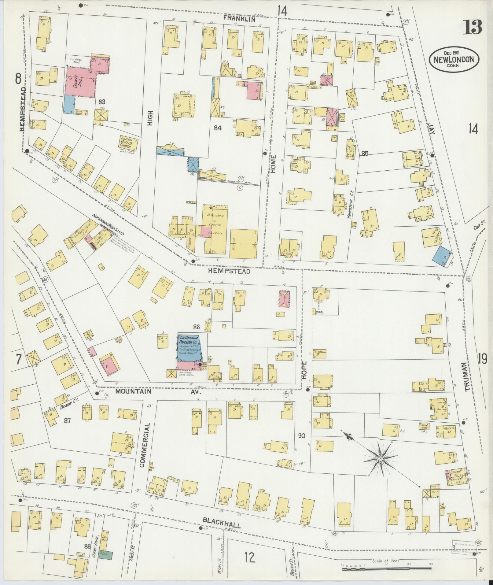 Sanborn Fire Insurance Map from New London, New London County, Connecticut (1901), Sheet #0013 - Complete Map Set gallery image, historic Sanborn map, vintage wall art, Connecticut Connecticut
