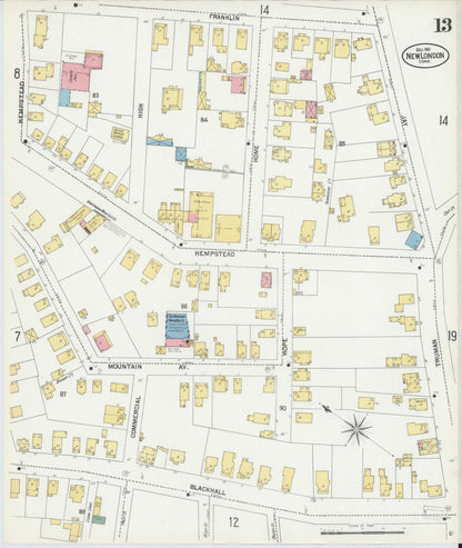 Sanborn Fire Insurance Map from New London, New London County, Connecticut (1901), Sheet #0013 - Complete Map Set gallery image, historic Sanborn map, vintage wall art, Connecticut Connecticut