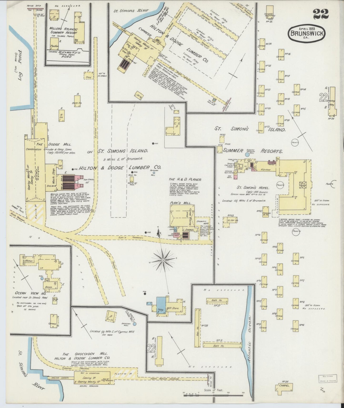 Sanborn Fire Insurance Map from Brunswick, Glynn County, Georgia (1893), Sheet #0022 - Complete Map Set gallery image, historic Sanborn map, vintage wall art, Georgia Georgia