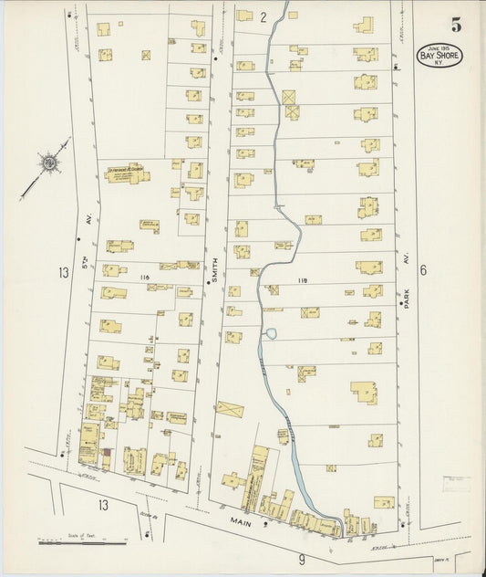 Sanborn Fire Insurance Map from Bay Shore, Suffolk County, New York (1915), Sheet #0005 - Historic Sanborn Fire Insurance Map Print, vintage old map wall art, antique decor, genealogy gift, New York New York map