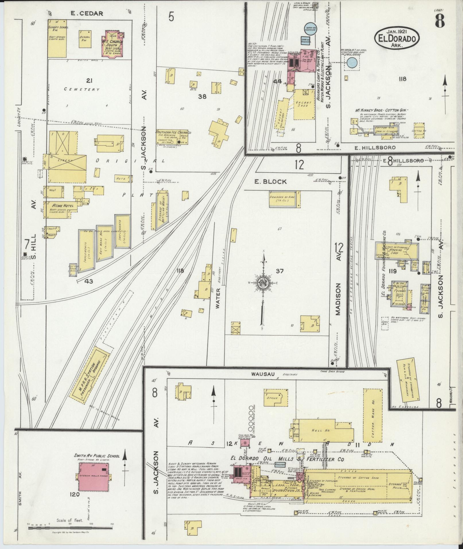 Sanborn Fire Insurance Map from El Dorado, Union County, Arkansas (1921), Sheet #0008 - Historic Sanborn Fire Insurance Map Print, vintage old map wall art, antique decor, genealogy gift, Arkansas Arkansas map