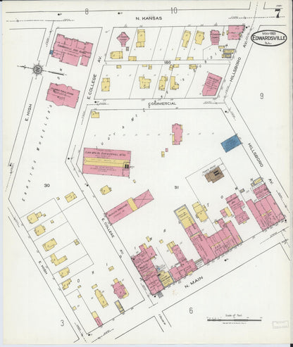 Sanborn Fire Insurance Map from Edwardsville, Madison County, Illinois (1921), Sheet #0007 - Historic Sanborn Fire Insurance Map Print, vintage old map wall art, antique decor, genealogy gift, Illinois Illinois map