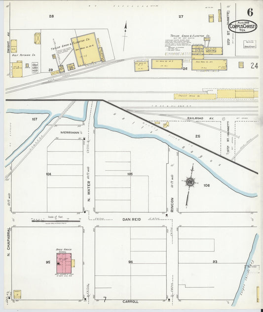 Sanborn Fire Insurance Map from Corpus Christi, Nueces County, Texas (1919), Sheet #0006 - Historic Sanborn Fire Insurance Map Print, vintage old map wall art, antique decor, genealogy gift, Texas Texas map