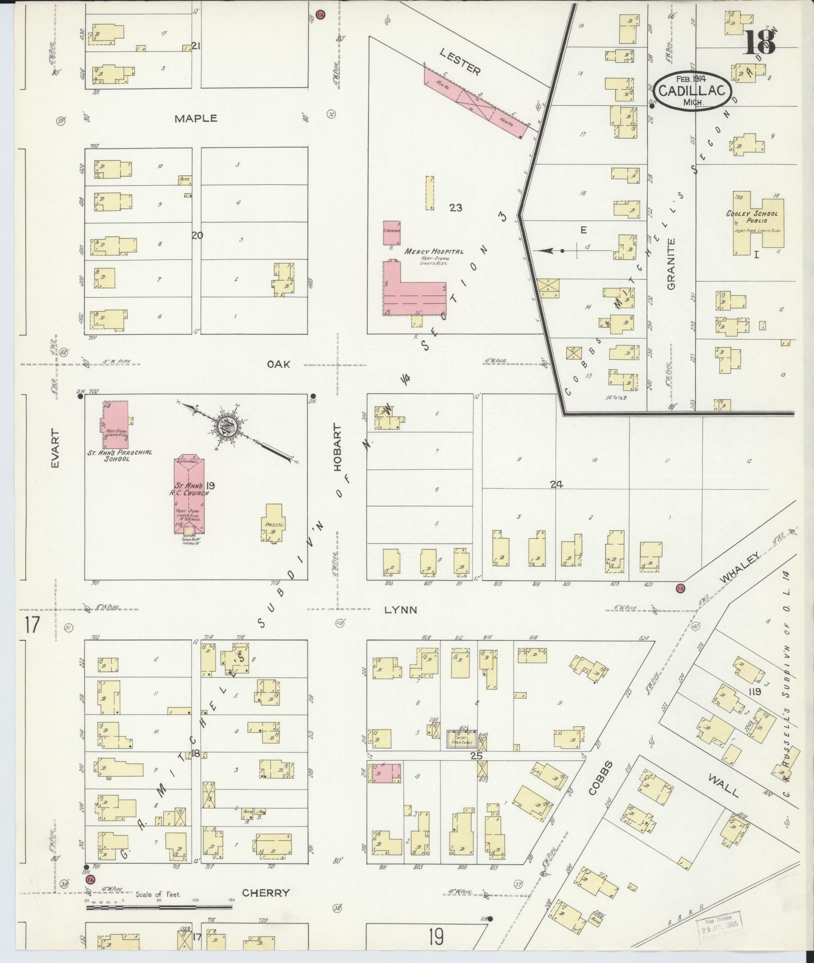 Sanborn Fire Insurance Map from Cadillac, Wexford County, Michigan (1914), Sheet #0018 - Complete Map Set gallery image, historic Sanborn map, vintage wall art, Michigan Michigan