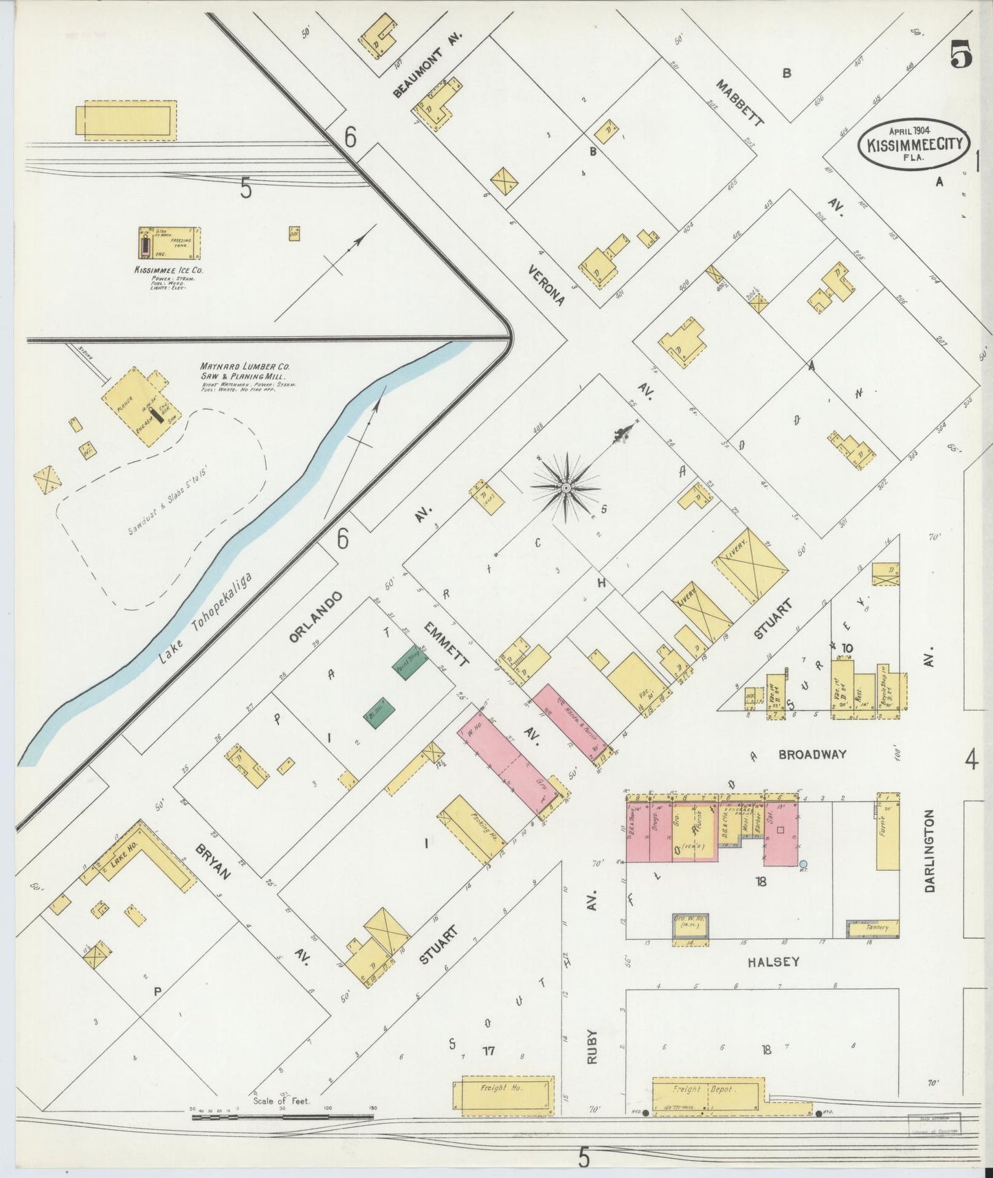 Sanborn Fire Insurance Map from Kissimmee, Osceola County, Florida (1904), Sheet #0005 - Historic Sanborn Fire Insurance Map Print, vintage old map wall art, antique decor, genealogy gift, Florida Florida map