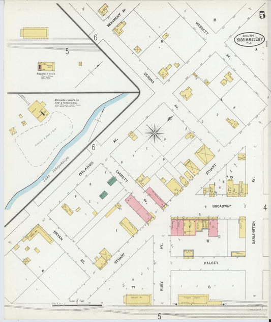 Sanborn Fire Insurance Map from Kissimmee, Osceola County, Florida (1904), Sheet #0005 - Historic Sanborn Fire Insurance Map Print, vintage old map wall art, antique decor, genealogy gift, Florida Florida map