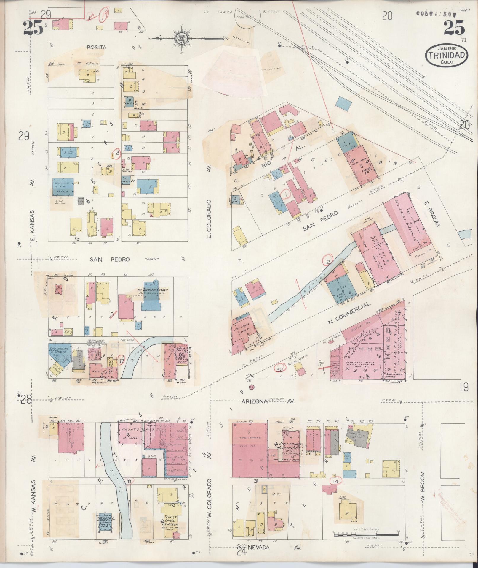 Sanborn Fire Insurance Map from Trinidad, Las Animas County, Colorado (1948), Sheet #0025 - Complete Map Set gallery image, historic Sanborn map, vintage wall art, Colorado Colorado