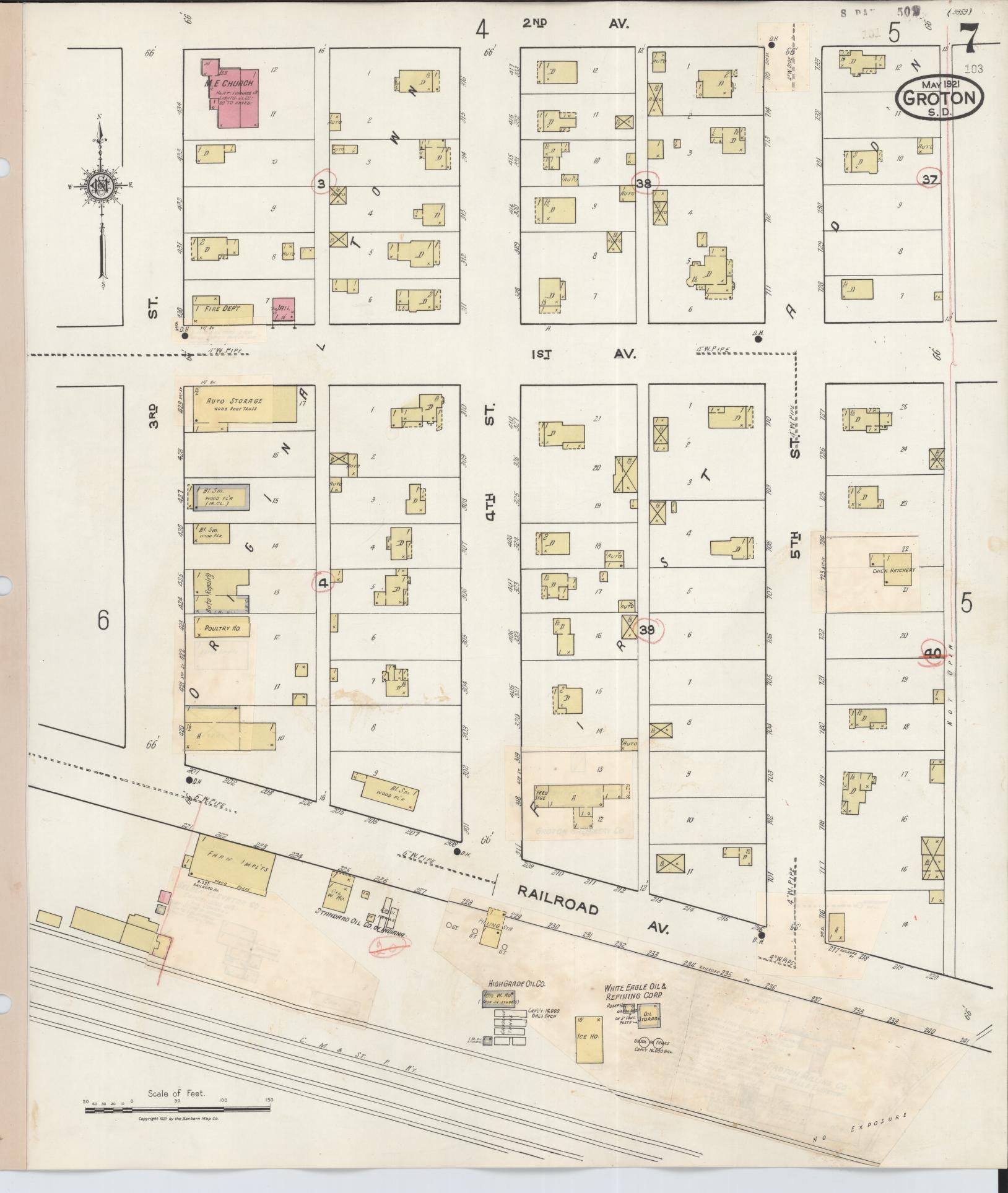Sanborn Fire Insurance Map from Groton, Brown County, South Dakota (1921), Sheet #0007 - Complete Map Set gallery image, historic Sanborn map, vintage wall art, South Dakota South Dakota