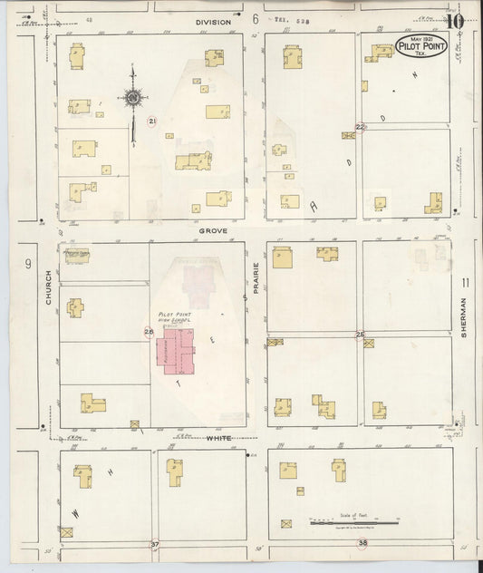 Sanborn Fire Insurance Map from Pilot Point, Denton County, Texas (1940), Sheet #0010 - Historic Sanborn Fire Insurance Map Print, vintage old map wall art, antique decor, genealogy gift, Texas Texas map