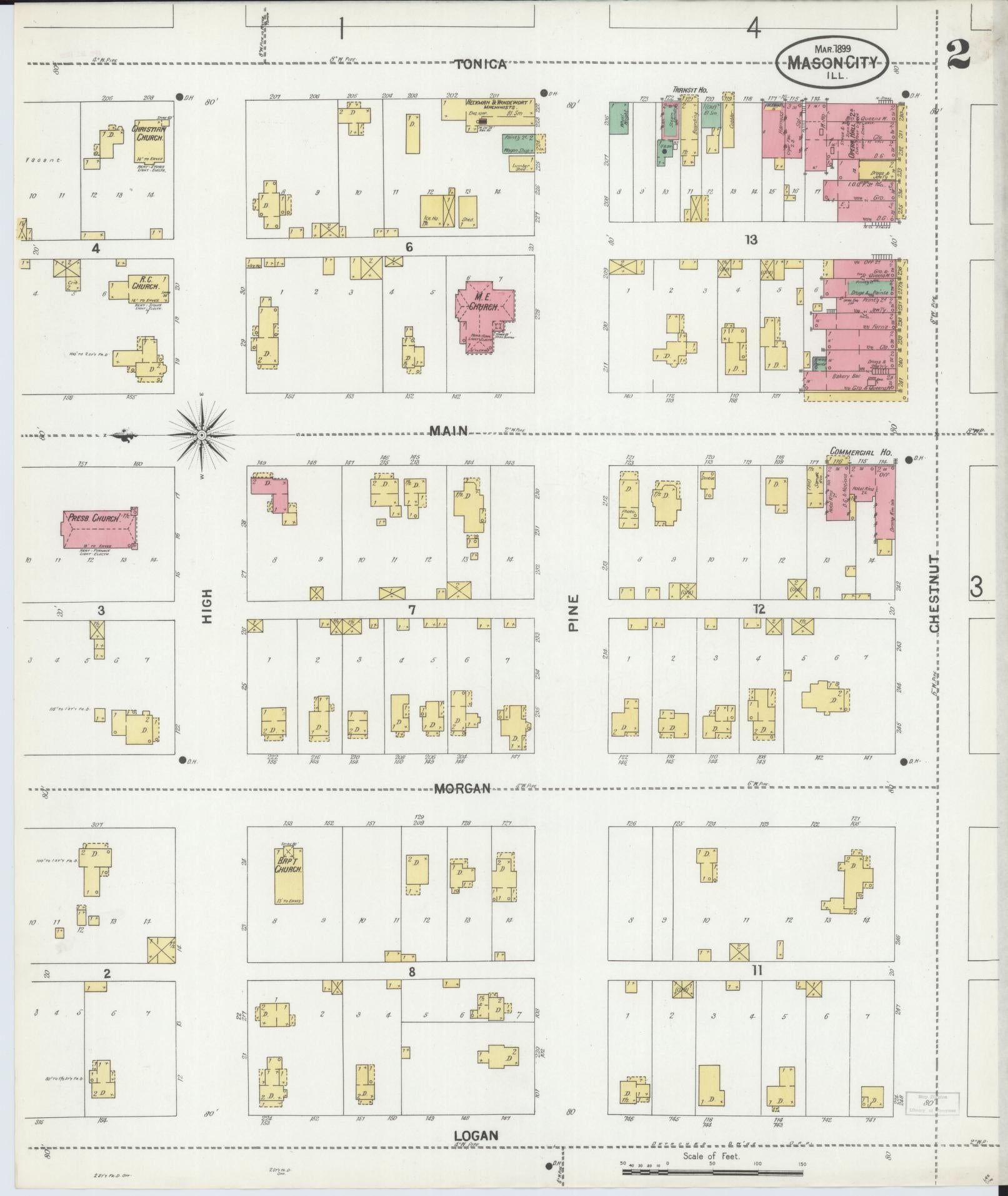 Sanborn Fire Insurance Map from Mason City, Mason County, Illinois (1899), Sheet #0002 - Complete Map Set gallery image, historic Sanborn map, vintage wall art, Illinois Illinois