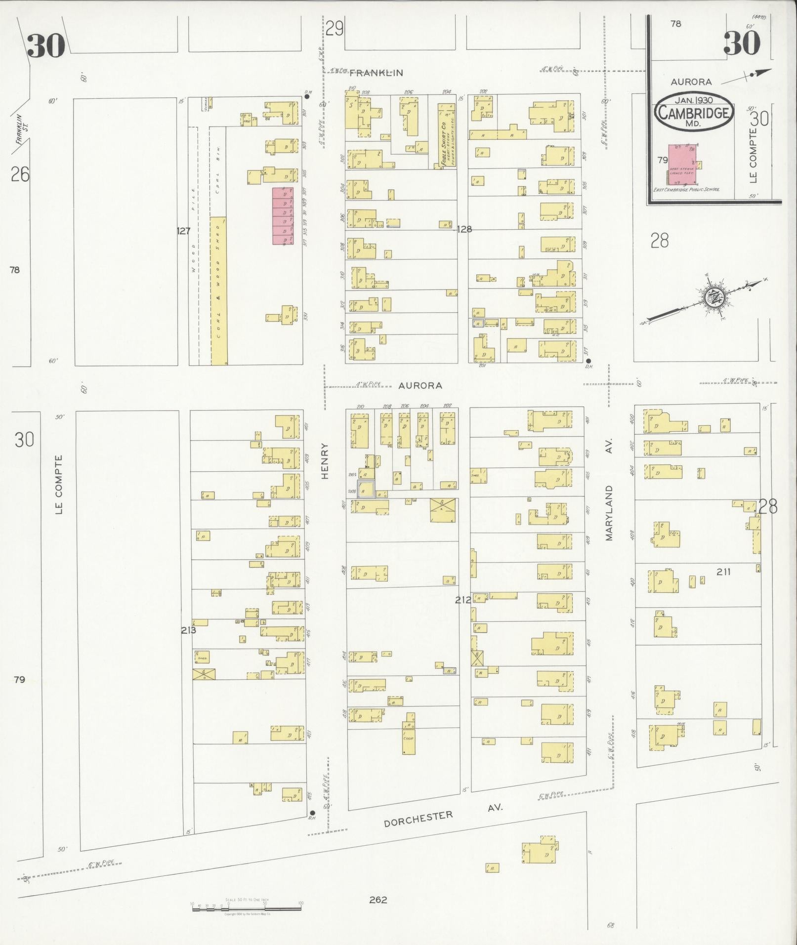 Sanborn Fire Insurance Map from Cambridge, Dorchester County, Maryland (1930), Sheet #0030 - Complete Map Set gallery image, historic Sanborn map, vintage wall art, Maryland Maryland