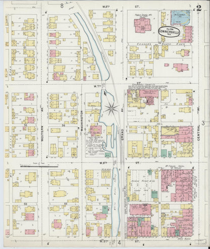 Sanborn Fire Insurance Map from Connersville, Fayette County, Indiana (1896), Sheet #0002 - Complete Map Set gallery image, historic Sanborn map, vintage wall art, Indiana Indiana