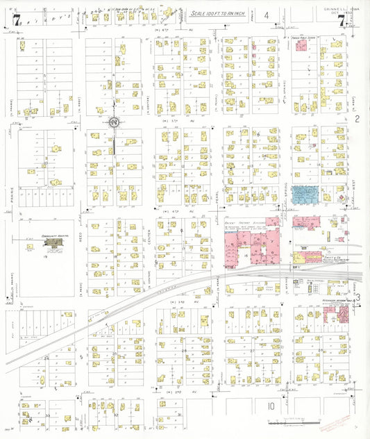 Sanborn Fire Insurance Map from Grinnell, Poweshiek County, Iowa (1932), Sheet #0007 - Historic Sanborn Fire Insurance Map Print, vintage old map wall art