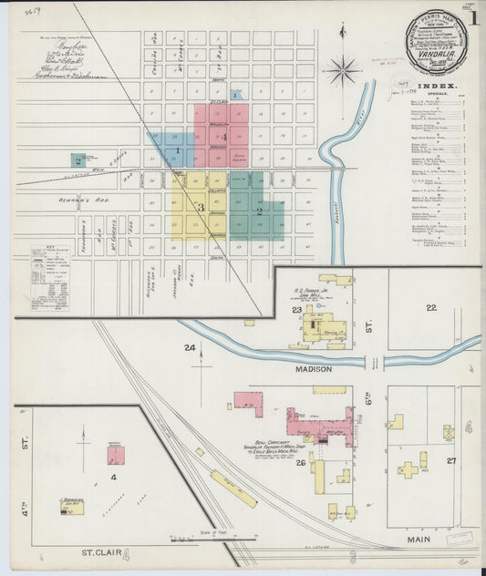 Sanborn Fire Insurance Map from Vandalia, Fayette County, Illinois (1893), Sheet #0001 - Complete Map Set gallery image, historic Sanborn map, vintage wall art, Illinois Illinois