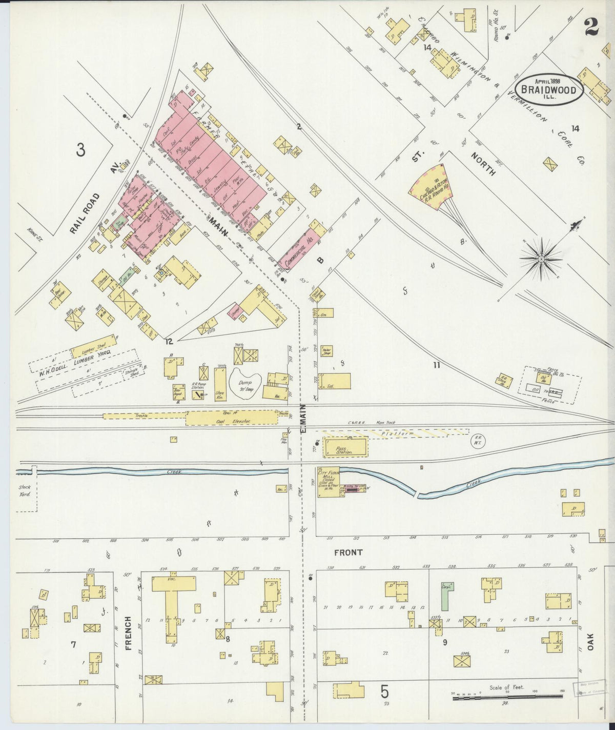 Sanborn Fire Insurance Map from Braidwood, Will County, Illinois (1898), Sheet #0002 - Complete Map Set gallery image, historic Sanborn map, vintage wall art, Illinois Illinois