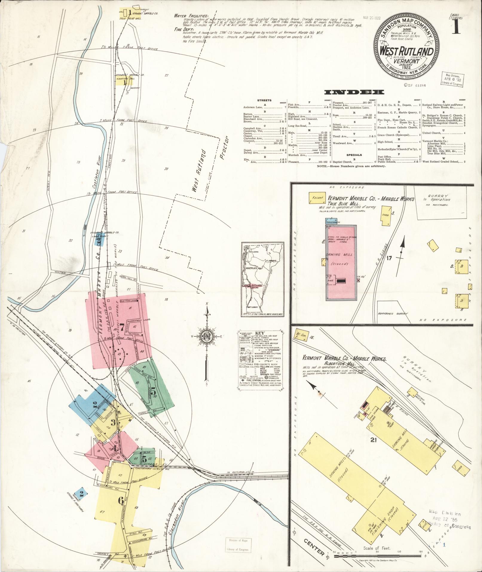 Sanborn Fire Insurance Map from West Rutland, Rutland County, Vermont. (1922) – Historic Sanborn Fire Insurance Map Print