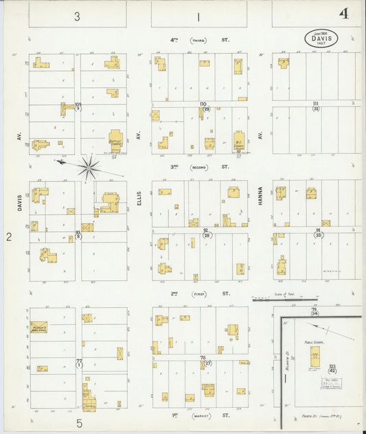 Sanborn Fire Insurance Map from Davis, Murray County, Oklahoma (1900), Sheet #0004 - Historic Sanborn Fire Insurance Map Print, vintage old map wall art, antique decor, genealogy gift, Oklahoma Oklahoma map