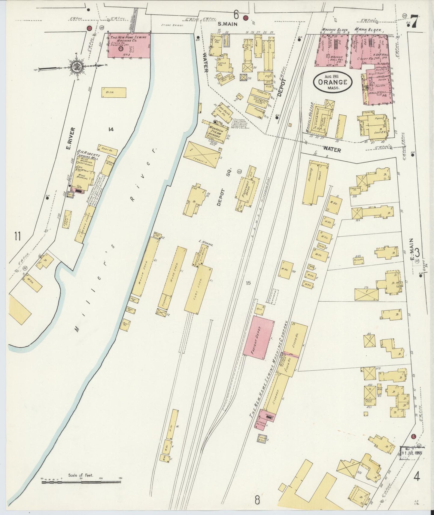 Sanborn Fire Insurance Map from Orange, Franklin County, Massachusetts (1911), Sheet #0007 - Complete Map Set gallery image, historic Sanborn map, vintage wall art, Massachusetts Massachusetts