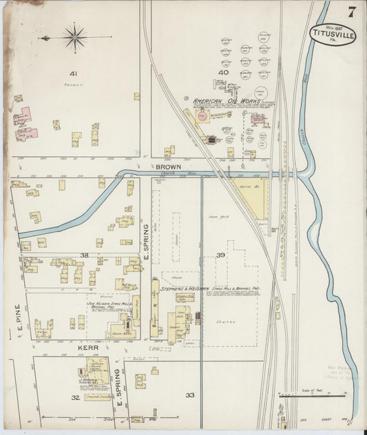 Sanborn Fire Insurance Map from Titusville, Crawford County, Pennsylvania (1887), Sheet #0007 - Historic Sanborn Fire Insurance Map Print, vintage old map wall art, antique decor, genealogy gift, Pennsylvania Pennsylvania map