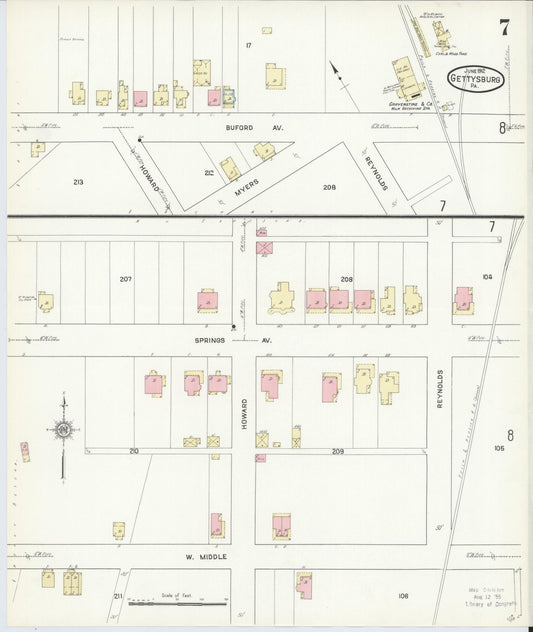 Sanborn Fire Insurance Map from Gettysburg, Adams County, Pennsylvania (1912), Sheet #0007 - Historic Sanborn Fire Insurance Map Print, vintage old map wall art, antique decor, genealogy gift, Pennsylvania Pennsylvania map