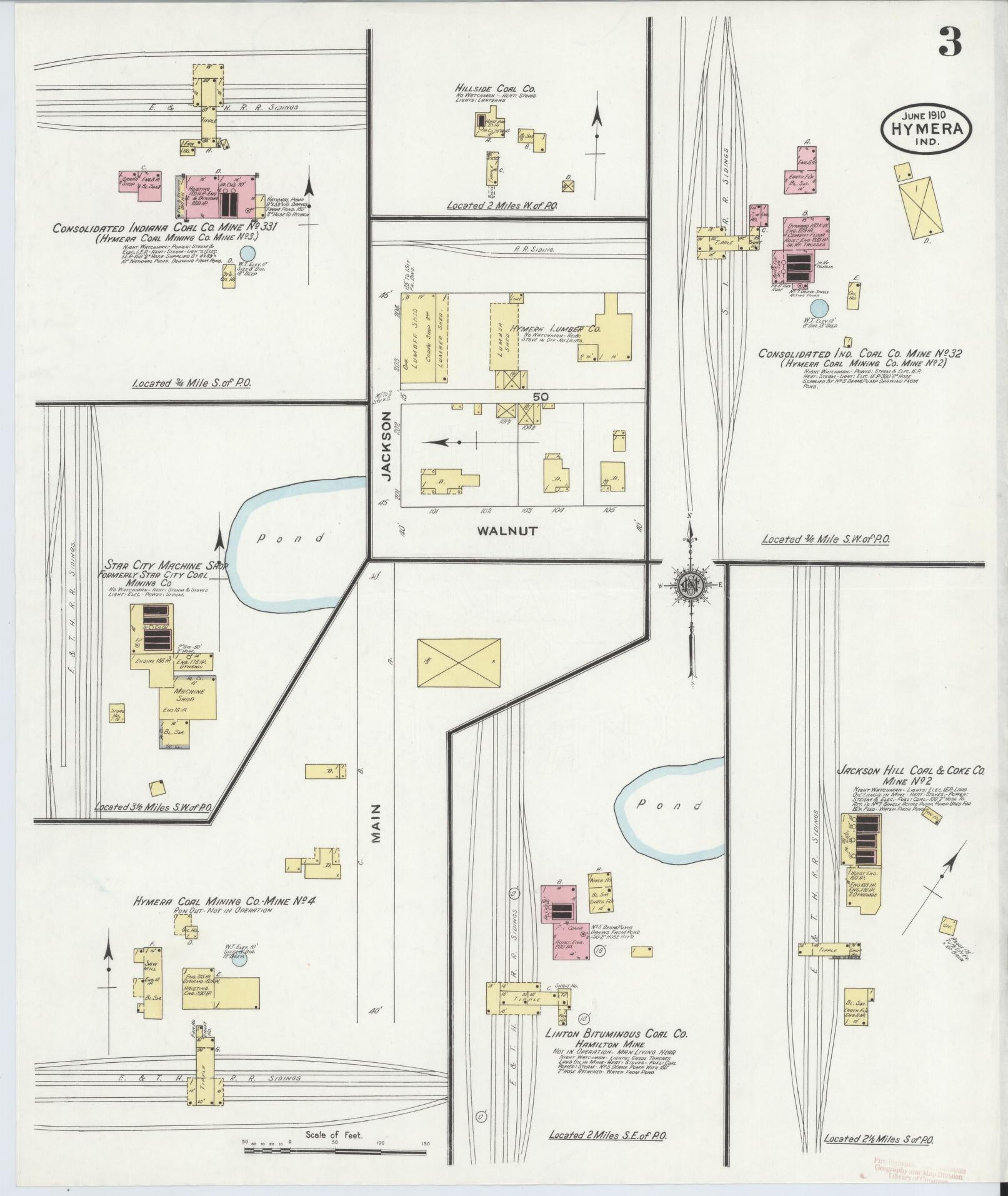 Sanborn Fire Insurance Map from Hymera, Sullivan County, Indiana (1910), Sheet #0003 - Complete Map Set gallery image, historic Sanborn map, vintage wall art, Indiana Indiana