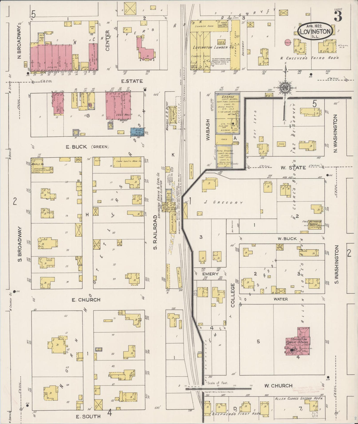 Sanborn Fire Insurance Map from Lovington, Moultrie County, Illinois (1922), Sheet #0003 - Complete Map Set gallery image, historic Sanborn map, vintage wall art, Illinois Illinois