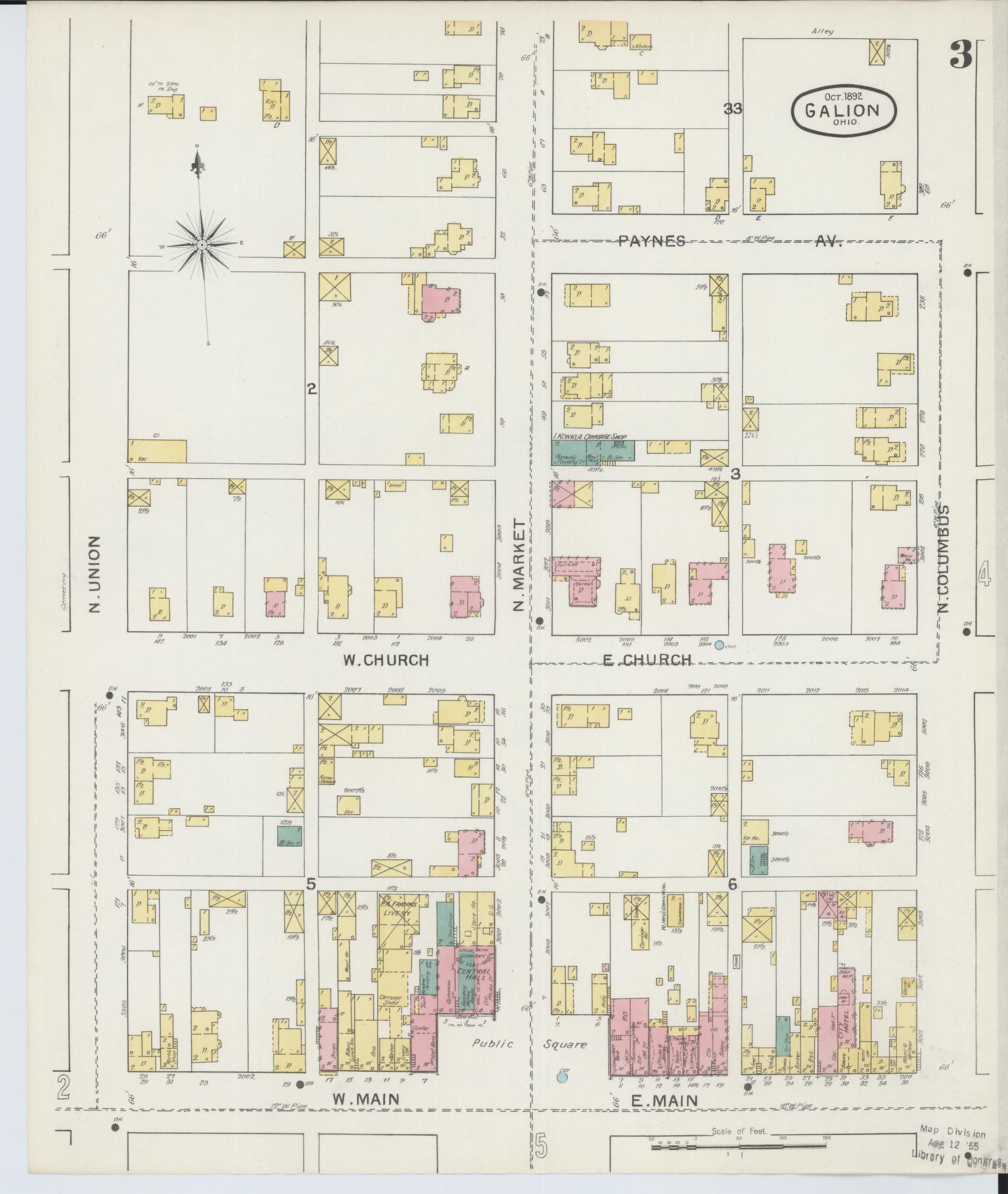 Sanborn Fire Insurance Map from Galion, Crawford County, Ohio (1892), Sheet #0003 - Complete Map Set gallery image, historic Sanborn map, vintage wall art, Ohio Ohio