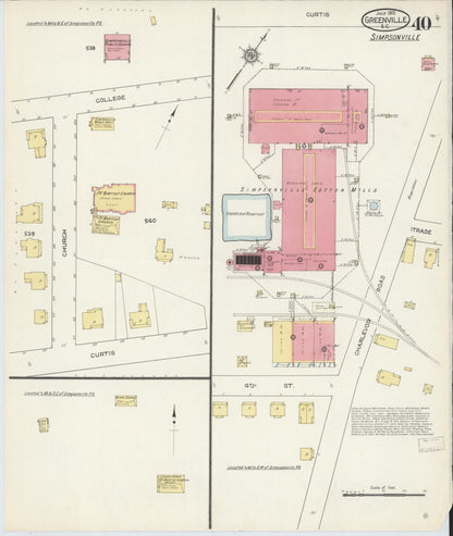 Sanborn Fire Insurance Map from Greenville, Greenville County, South Carolina (1913), Sheet #0040 - Complete Map Set gallery image, historic Sanborn map, vintage wall art, South Carolina South Carolina