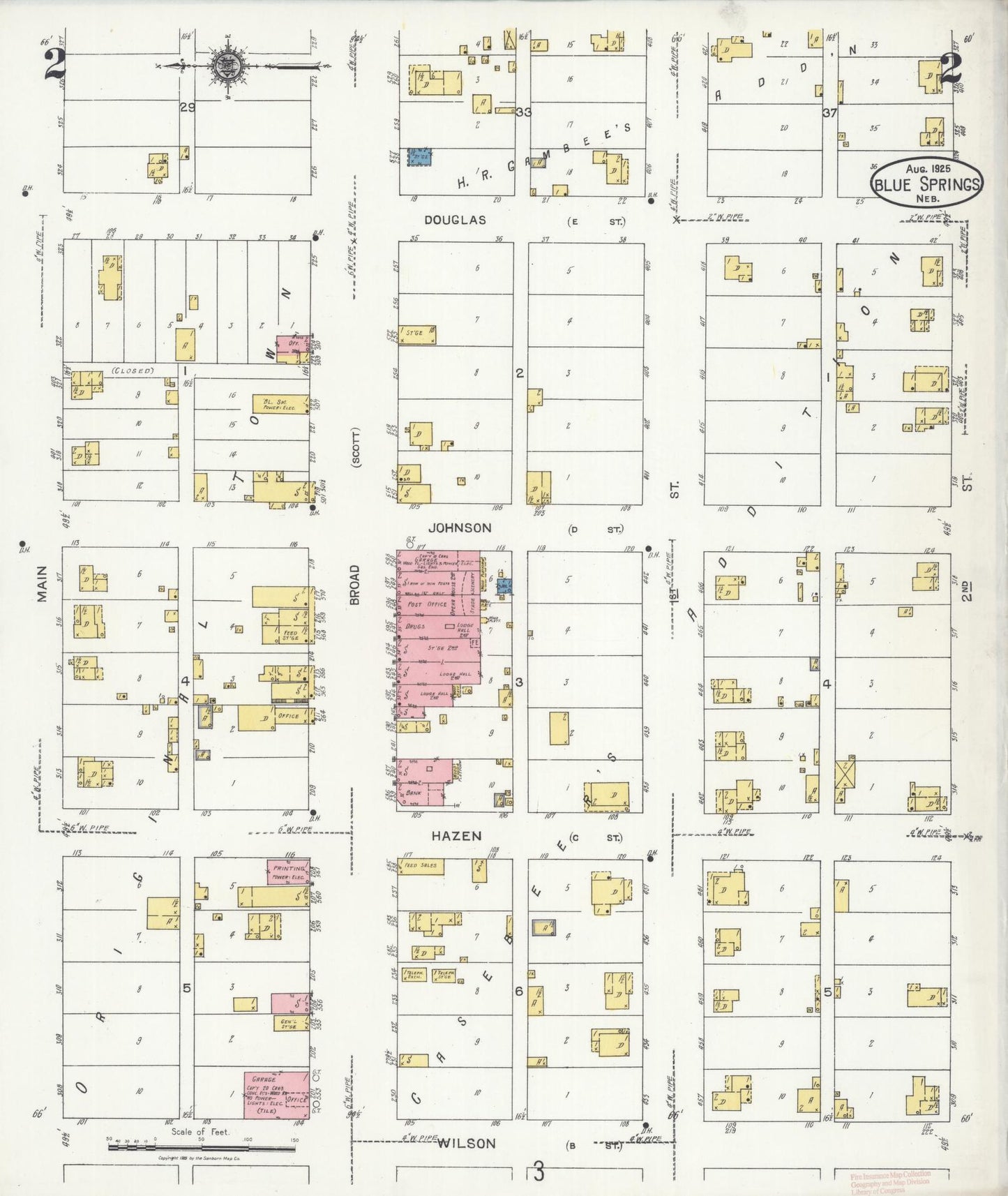 Sanborn Fire Insurance Map from Blue Springs, Gage County, Nebraska (1925), Sheet #0002 - Historic Sanborn Fire Insurance Map Print, vintage old map wall art, antique decor, genealogy gift, Nebraska Nebraska map