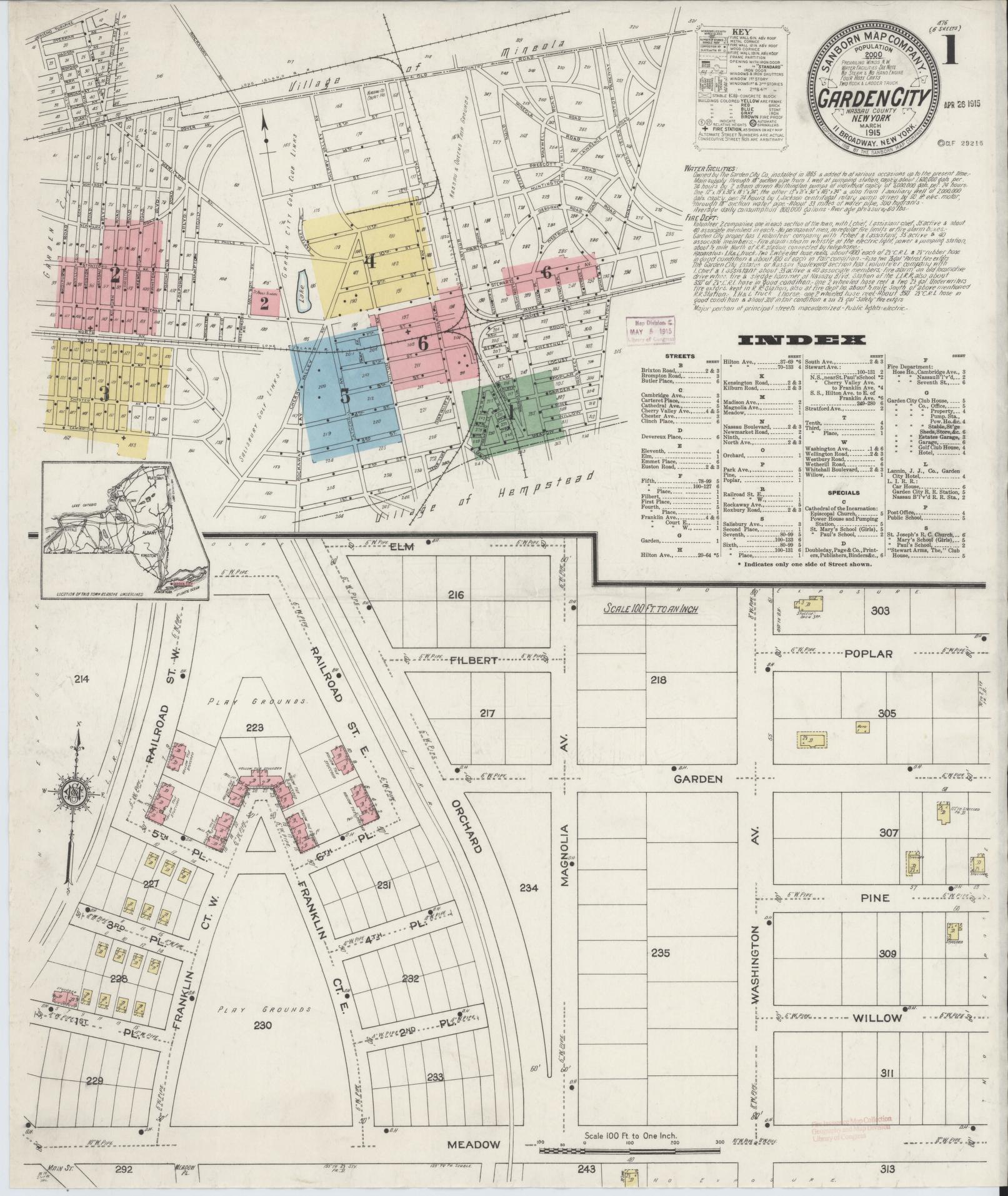 Sanborn Fire Insurance Map from Garden City, Nassau County, New York. (1915) – Historic Sanborn Fire Insurance Map Print