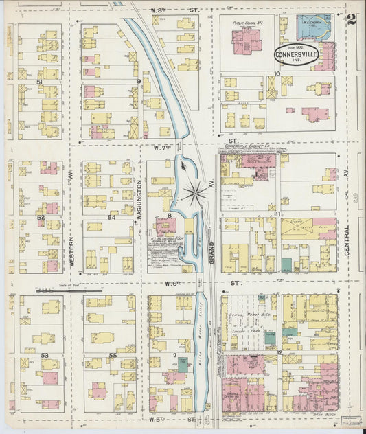 Sanborn Fire Insurance Map from Connersville, Fayette County, Indiana (1892), Sheet #0002 - Historic Sanborn Fire Insurance Map Print, vintage old map wall art, antique decor, genealogy gift, Indiana Indiana map
