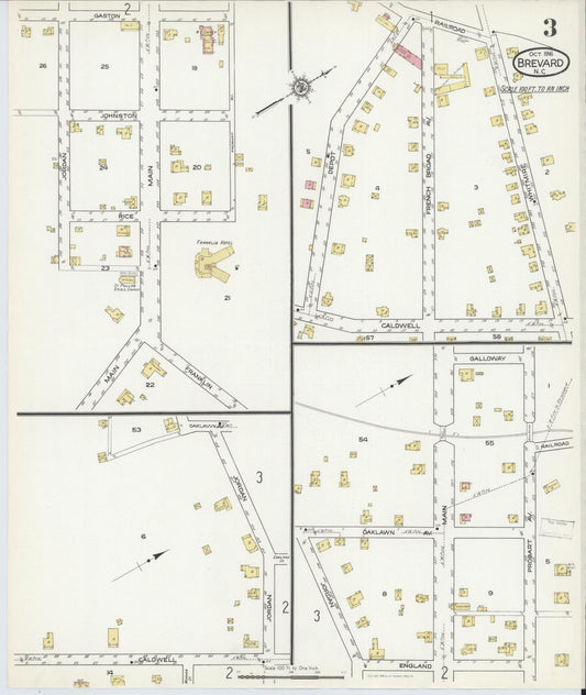 Sanborn Fire Insurance Map from Brevard, Transylvania County, North Carolina (1916), Sheet #0003 - Historic Sanborn Fire Insurance Map Print, vintage old map wall art, antique decor, genealogy gift, North Carolina North Carolina map