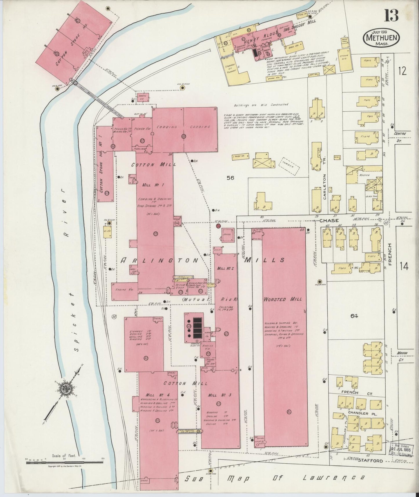 Sanborn Fire Insurance Map from Methuen, Essex County, Massachusetts (1919), Sheet #0013 - Complete Map Set gallery image, historic Sanborn map, vintage wall art, Massachusetts Massachusetts