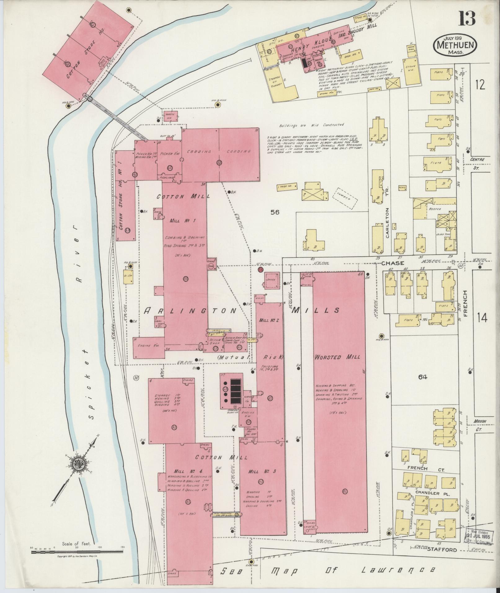 Sanborn Fire Insurance Map from Methuen, Essex County, Massachusetts (1919), Sheet #0013 - Complete Map Set gallery image, historic Sanborn map, vintage wall art, Massachusetts Massachusetts