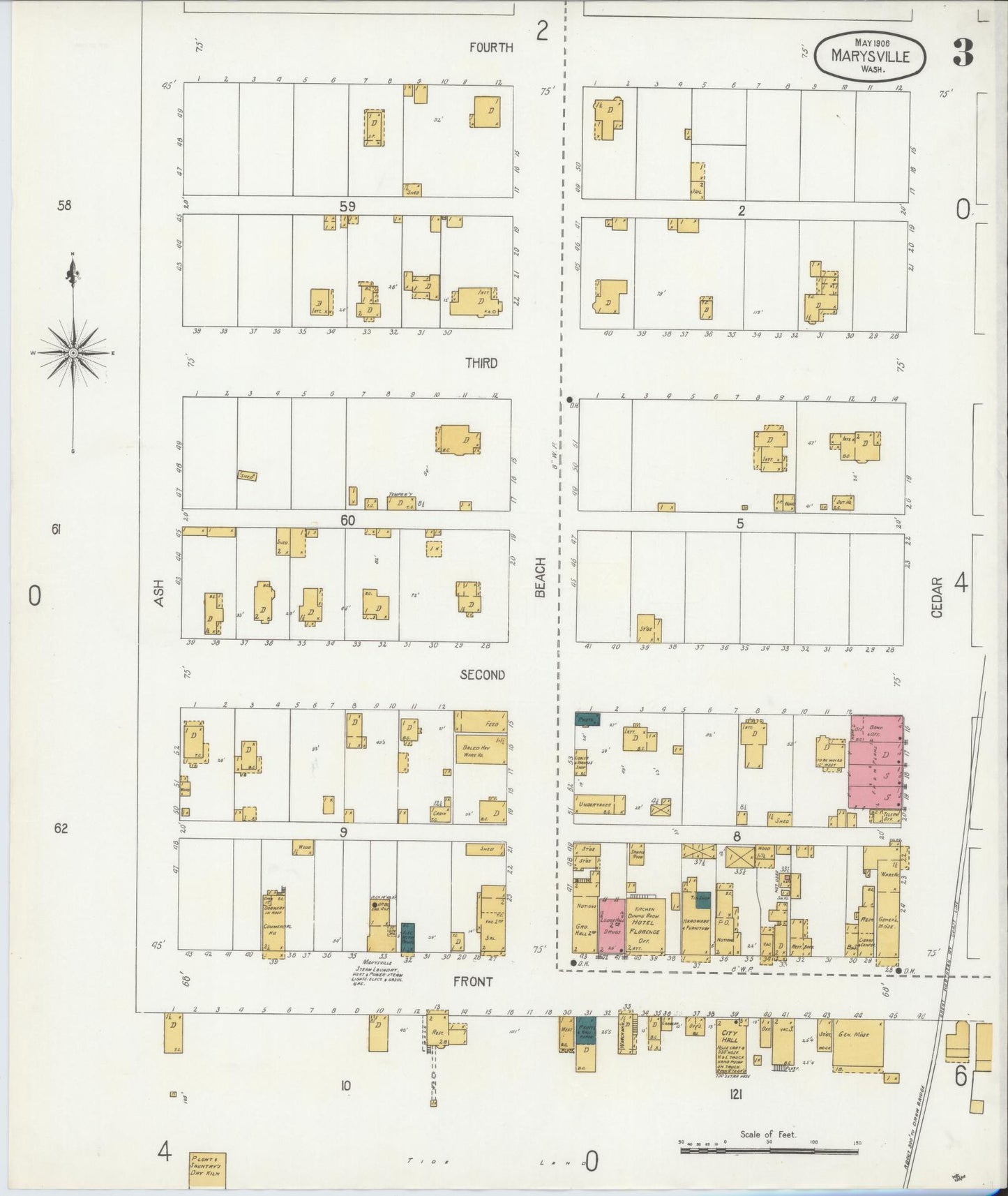 Sanborn Fire Insurance Map from Marysville, Snohomish County, Washington (1906), Sheet #0003 - Historic Sanborn Fire Insurance Map Print, vintage old map wall art, antique decor, genealogy gift, Washington Washington map
