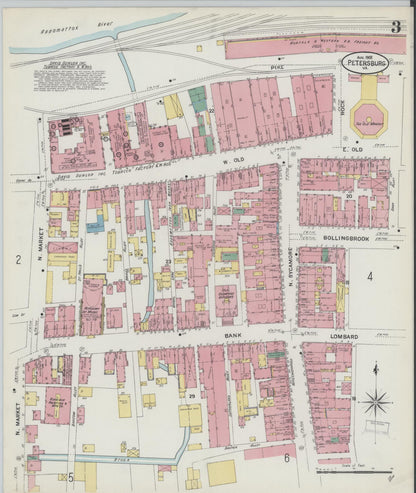 Sanborn Fire Insurance Map from Petersburg, Independent Cities, Virginia (1908), Sheet #0003 - Complete Map Set gallery image, historic Sanborn map, vintage wall art, Virginia Virginia
