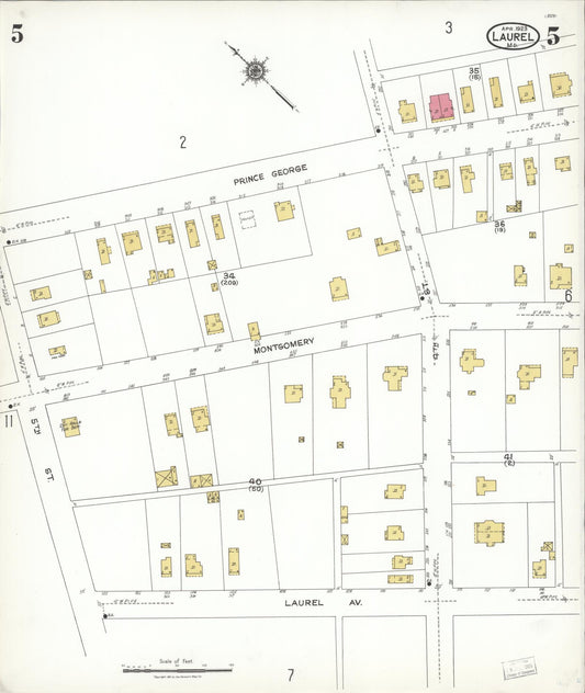 Sanborn Fire Insurance Map from Laurel, Prince Georges County, Maryland (1923), Sheet #0005 - Historic Sanborn Fire Insurance Map Print, vintage old map wall art