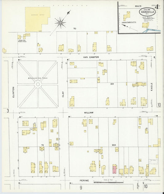 Sanborn Fire Insurance Map from Dansville, Livingston County, New York (1909), Sheet #0004 - Historic Sanborn Fire Insurance Map Print, vintage old map wall art, antique decor, genealogy gift, New York New York map