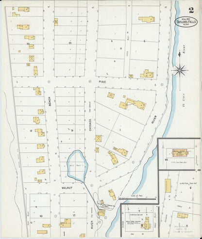 Sanborn Fire Insurance Map from Taylors Falls, Chisago County, Minnesota (1904), Sheet #0002 - Historic Sanborn Fire Insurance Map Print, vintage old map wall art, antique decor, genealogy gift, Minnesota Minnesota map