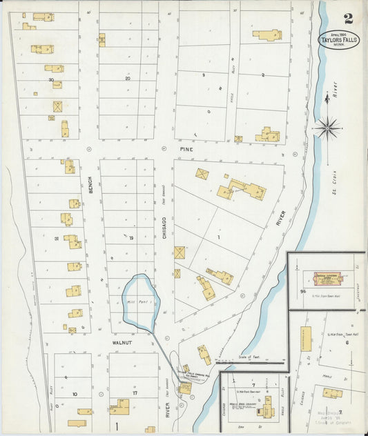 Sanborn Fire Insurance Map from Taylors Falls, Chisago County, Minnesota (1904), Sheet #0002 - Historic Sanborn Fire Insurance Map Print, vintage old map wall art, antique decor, genealogy gift, Minnesota Minnesota map
