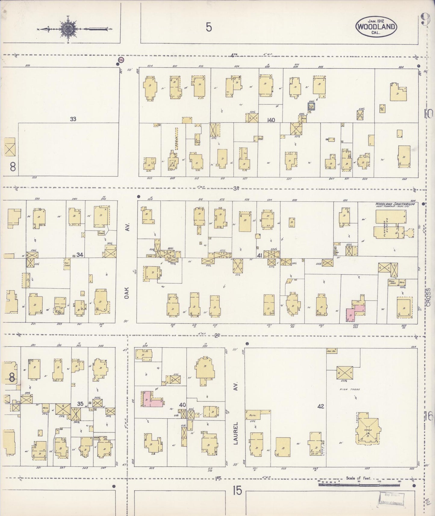 Sanborn Fire Insurance Map from Woodland, Yolo County, California (1912), Sheet #0009 - Complete Map Set gallery image, historic Sanborn map, vintage wall art, California California