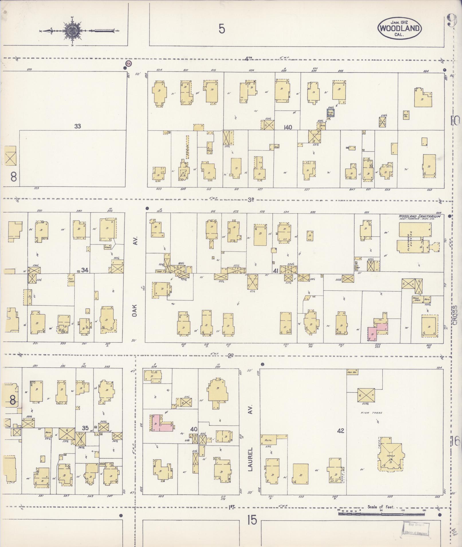 Sanborn Fire Insurance Map from Woodland, Yolo County, California (1912), Sheet #0009 - Complete Map Set gallery image, historic Sanborn map, vintage wall art, California California
