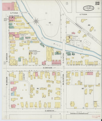 Sanborn Fire Insurance Map from Ithaca, Tompkins County, New York (1893), Sheet #0012 - Historic Sanborn Fire Insurance Map Print, vintage old map wall art, antique decor, genealogy gift, New York New York map