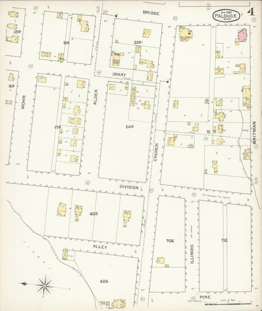 Sanborn Fire Insurance Map from Palouse City, Whitman County, Washington (1893), Sheet #0004 - Historic Sanborn Fire Insurance Map Print, vintage old map wall art, antique decor, genealogy gift, Washington Washington map