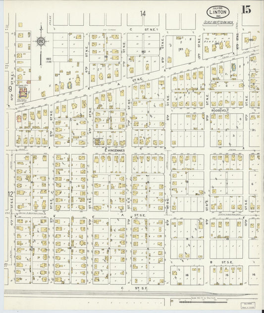 Sanborn Fire Insurance Map from Linton, Greene County, Indiana (1915), Sheet #0015 - Historic Sanborn Fire Insurance Map Print, vintage old map wall art, antique decor, genealogy gift, Indiana Indiana map