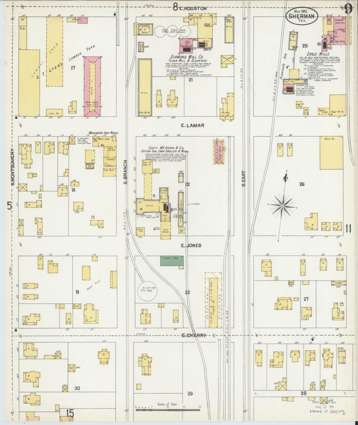 Sanborn Fire Insurance Map from Sherman, Grayson County, Texas (1902), Sheet #0009 - Complete Map Set gallery image, historic Sanborn map, vintage wall art, Texas Texas