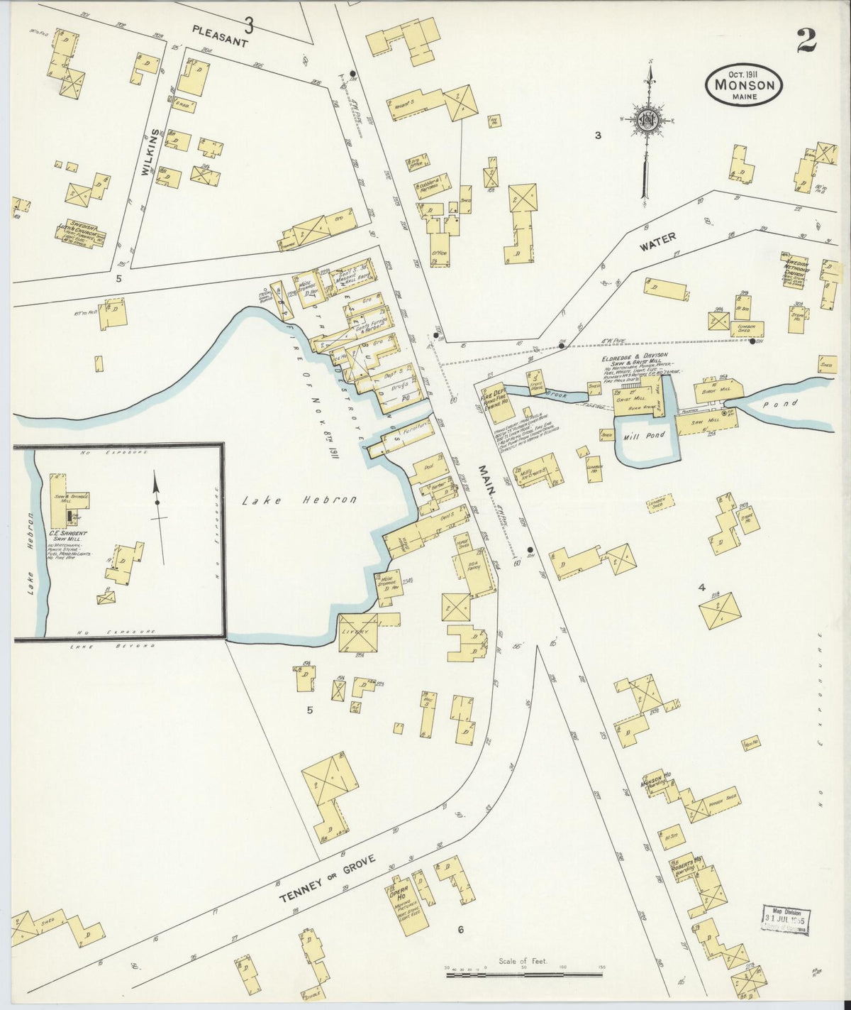 Sanborn Fire Insurance Map from Monson, Piscataquis County, Maine (1911), Sheet #0002 - Complete Map Set gallery image, historic Sanborn map, vintage wall art, Maine Maine