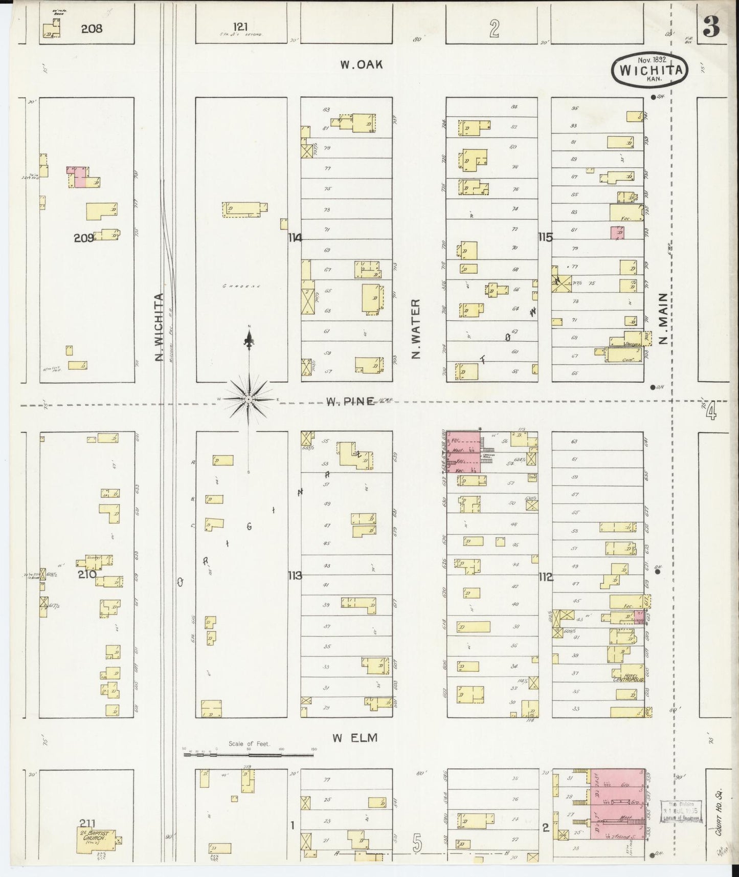 Sanborn Fire Insurance Map from Wichita, Sedgwick County, Kansas (1892), Sheet #0003 - Complete Map Set gallery image, historic Sanborn map, vintage wall art, Kansas Kansas