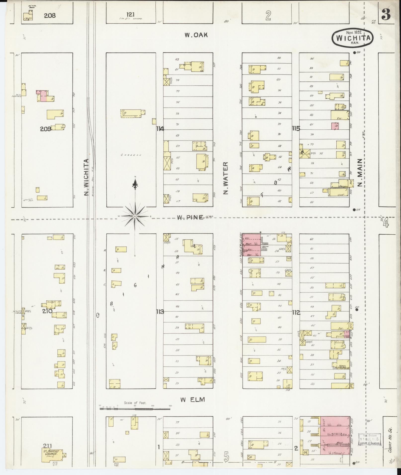 Sanborn Fire Insurance Map from Wichita, Sedgwick County, Kansas (1892), Sheet #0003 - Complete Map Set gallery image, historic Sanborn map, vintage wall art, Kansas Kansas